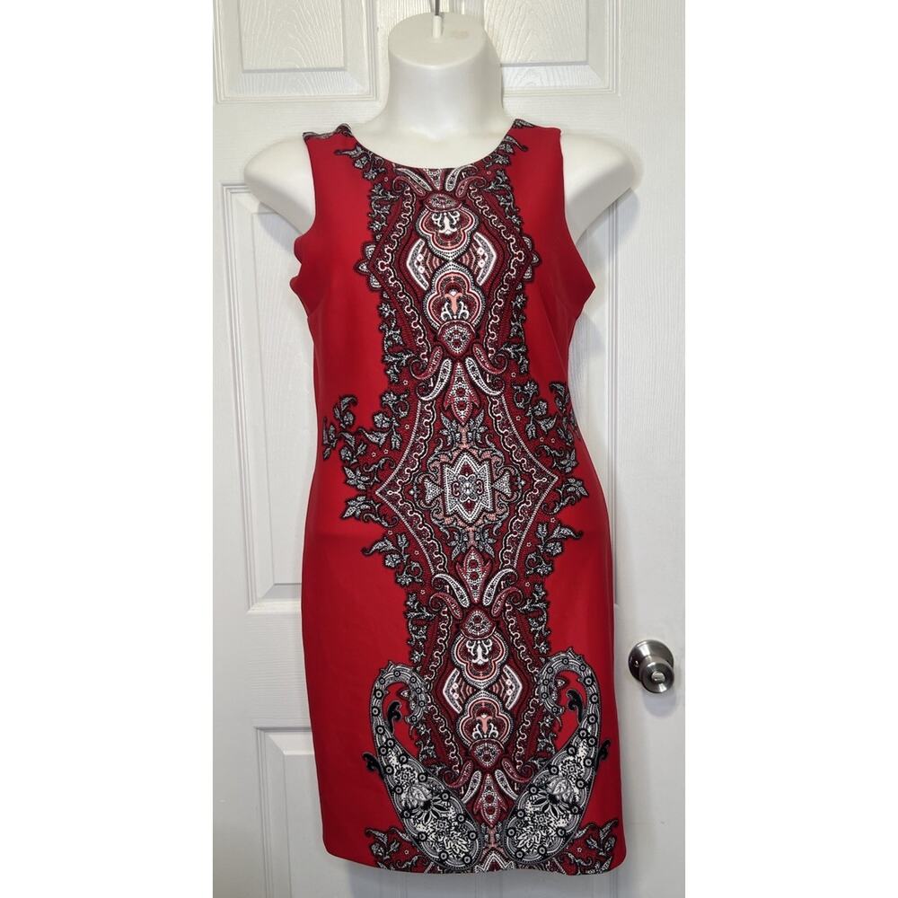 Sandra Darren Women’s‎ Red Paisley Sleeveless Dress Size 10 Stretch Fit Career